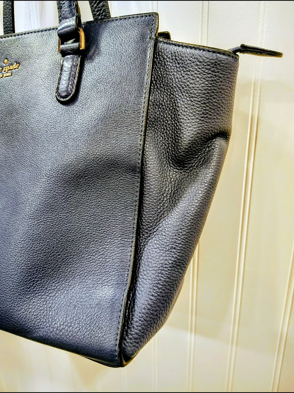 Kate Spade Cowhide Leather Tote with Cream Lining, Navy Blue EUC